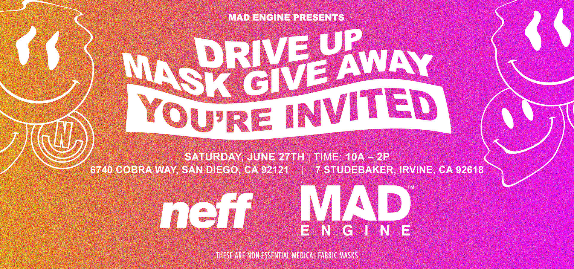 WE'RE GIVING AWAY FREE NON-MEDICAL MASKS THIS SATURDAY.