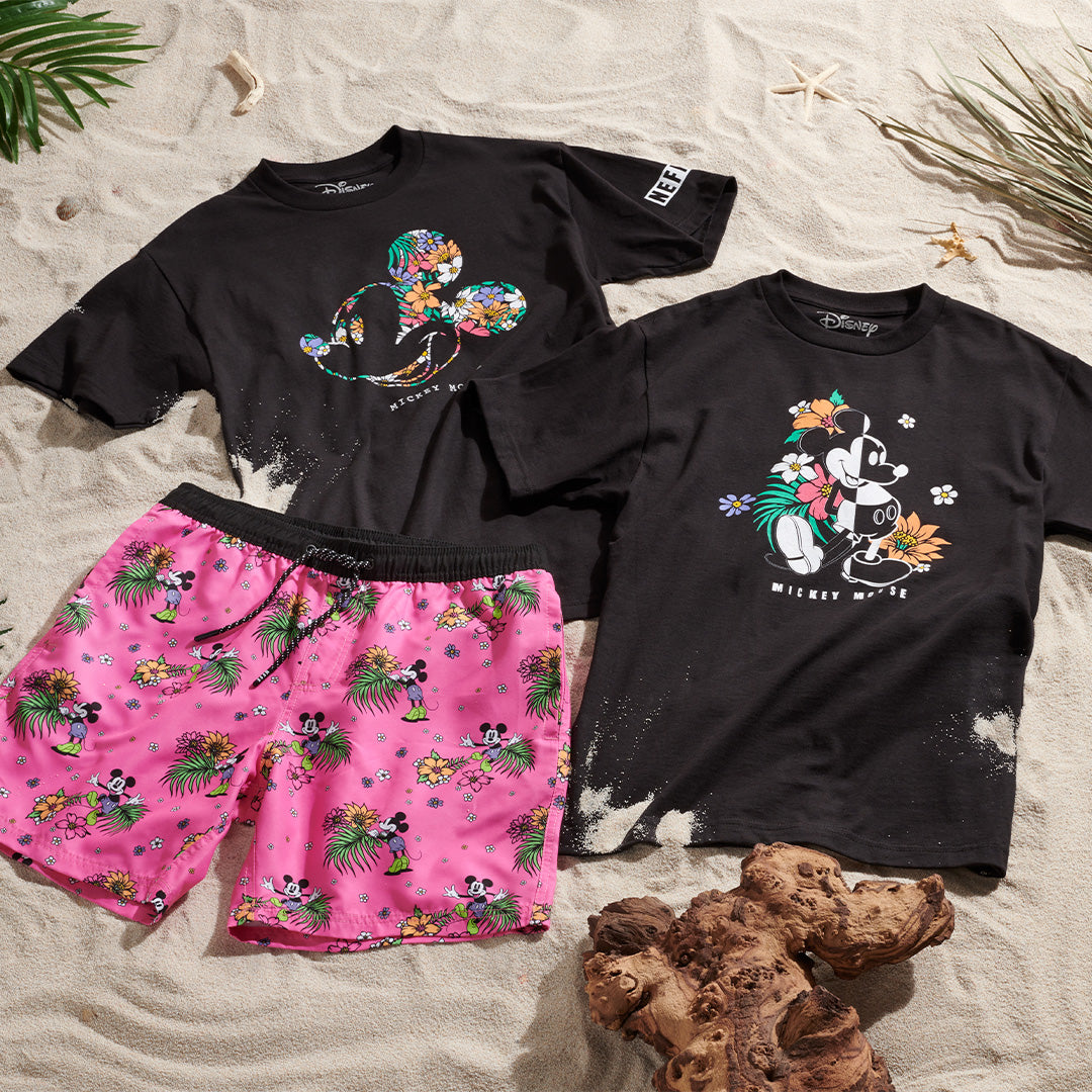 Neff x Disney Youth Girls Floral Fill Mickey Mouse Black Tee Shirt