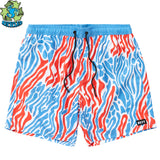 LEOPARD PEBBLE 17" HOT TUB VOLLEY SHORTS - BLUE/RED