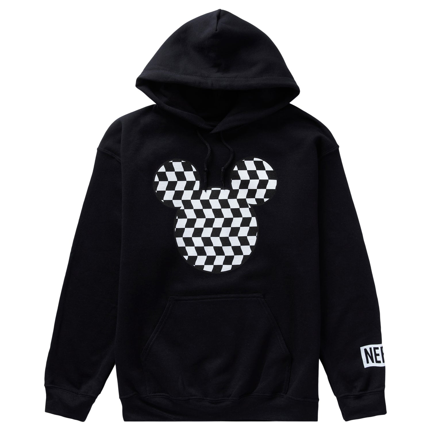 MICKEY MOUSE CHECKERED HEAD PULLOVER HOODIE - BLACK