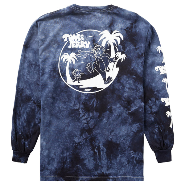 TOM & JERRY NO PARADISE LONG SLEEVE TEE - NAVY TIE DYE