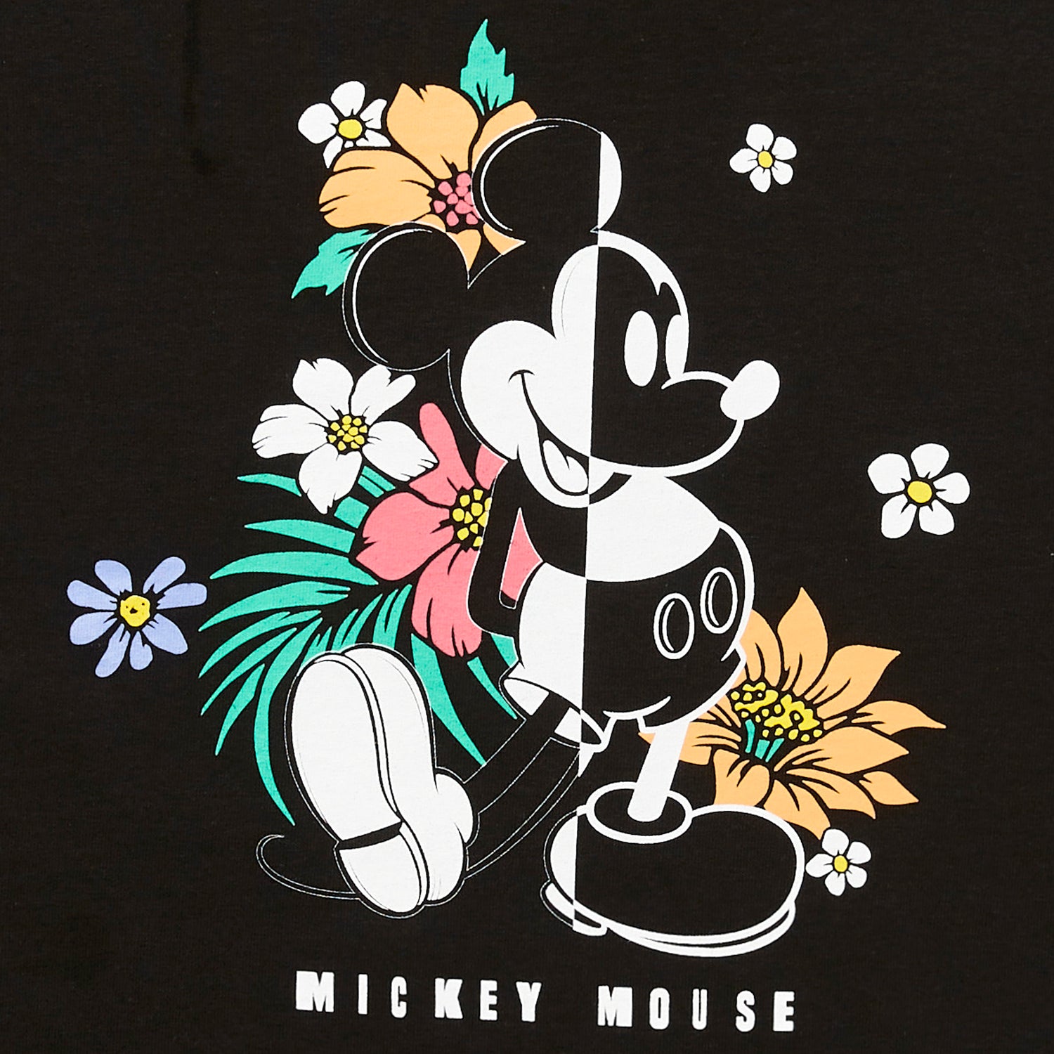 MICKEY MOUSE FLOWER SPLIT TEE - BLACK